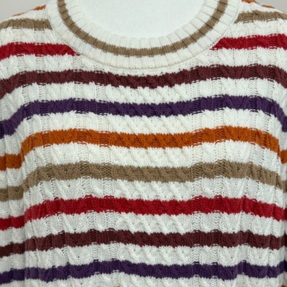 St. John's Bay Long Sleeve Rainbow Stripe Cable Knit Pullover Sweater 1X NWT - Picture 2 of 5